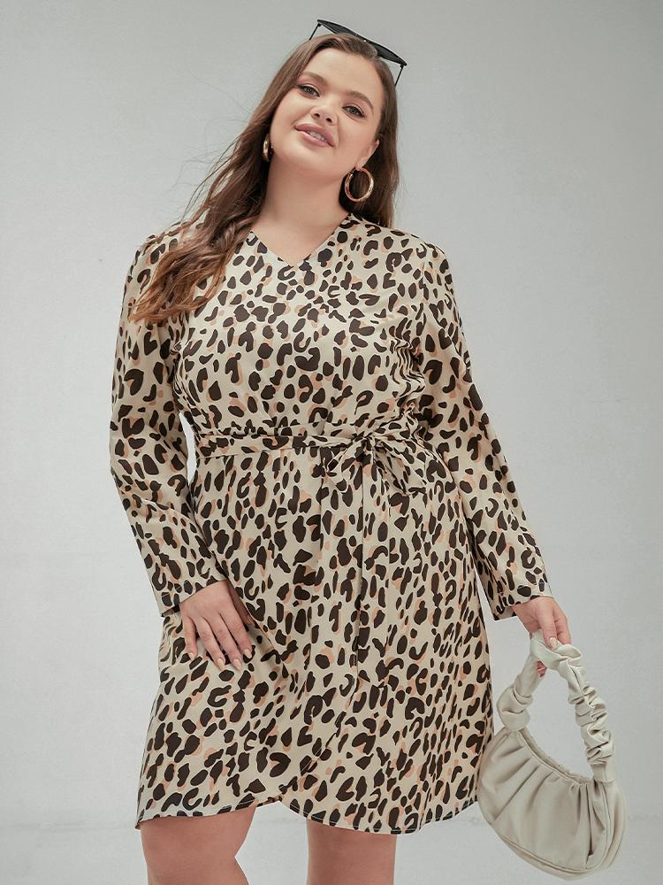 Leopard Print Lace Wrap Dress