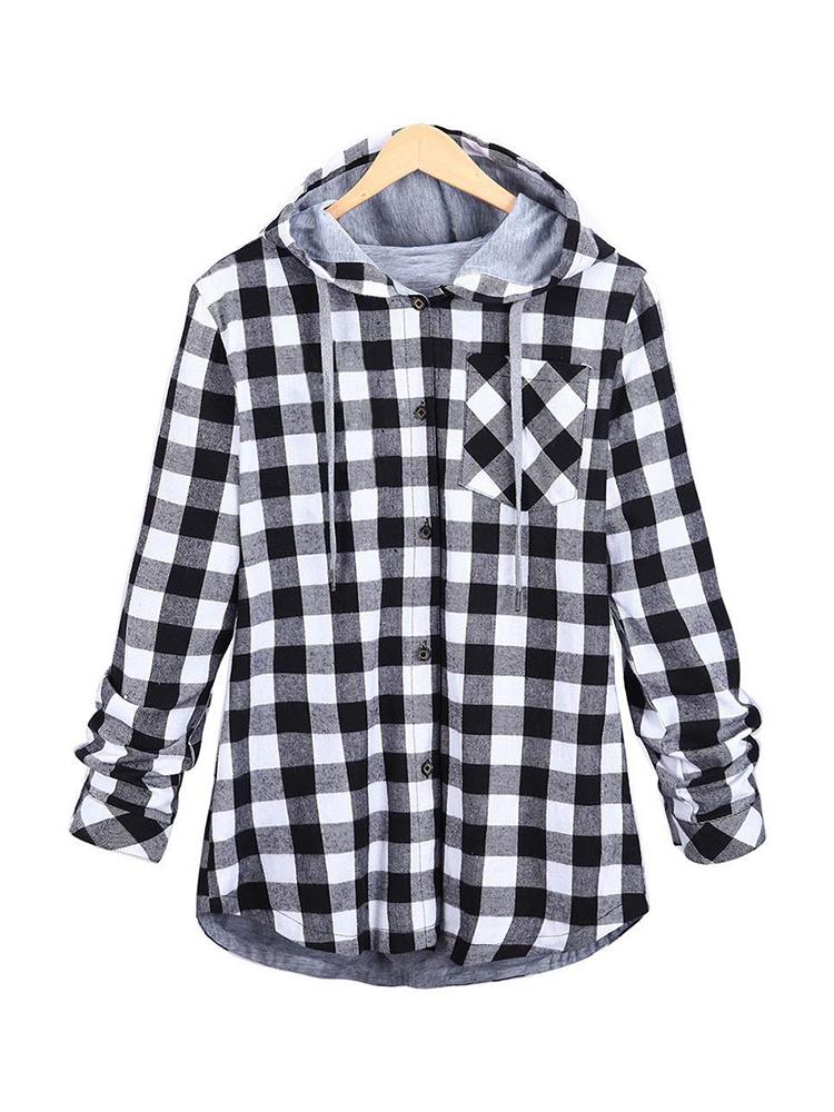 Plaid Drawstring Hoodie