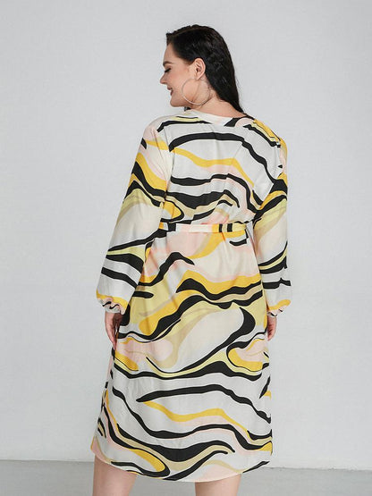 Abstract Print Knotted Waist Dress
