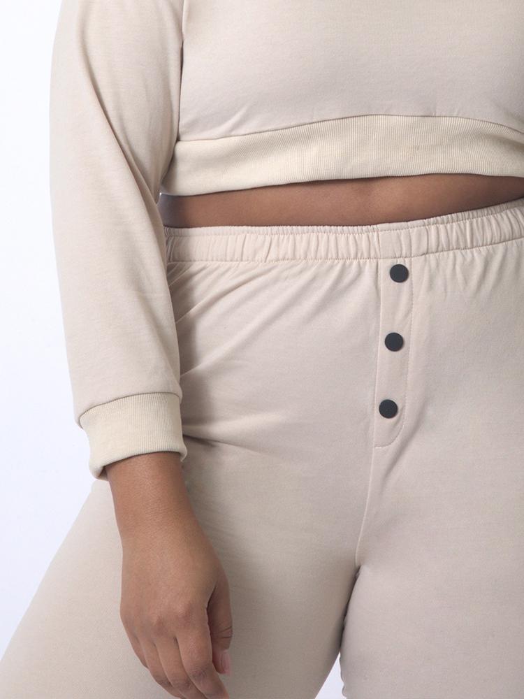 Buttoned Long Sleeve Crop Sweatshirt