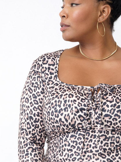 Leopard Print Square Neck Crop Blouse