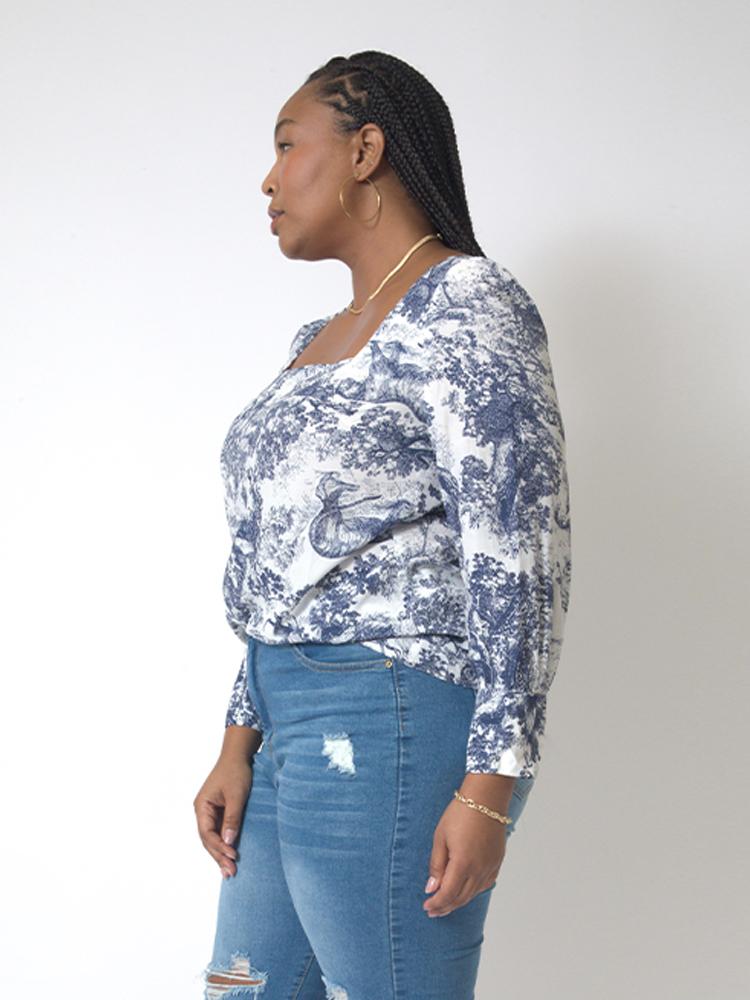 Animal And Plant Printed Square Neck Top