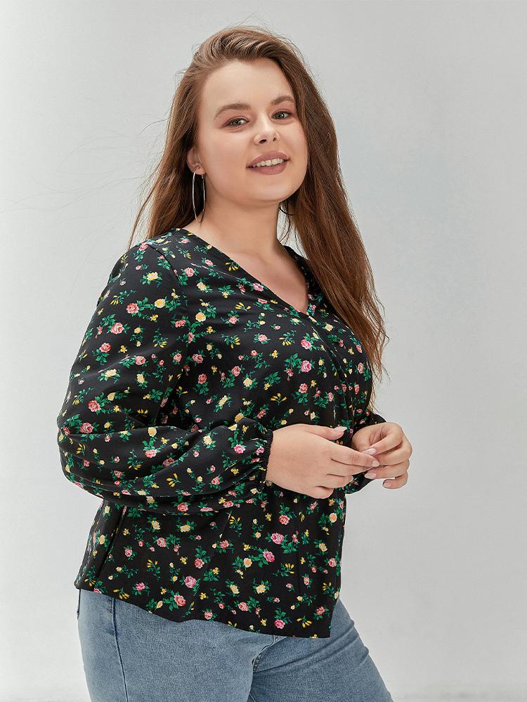 Floral Waisted V-neck Top