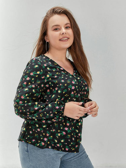 Floral Waisted V-neck Top