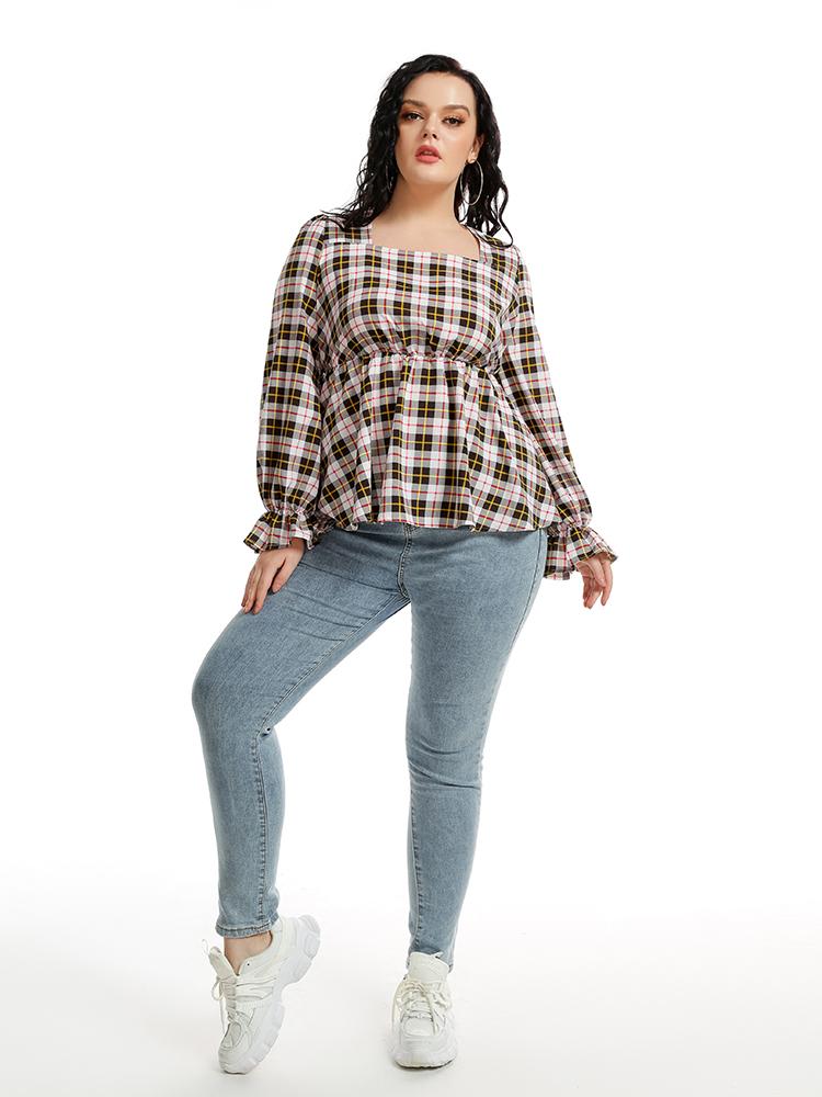 Plaid Long Sleeve Blouse