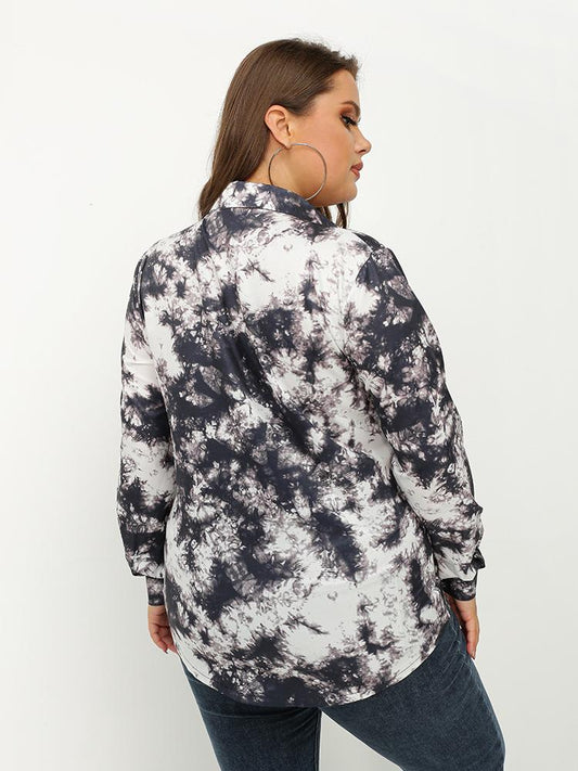 Tie Dye Lapel Collar Blouse