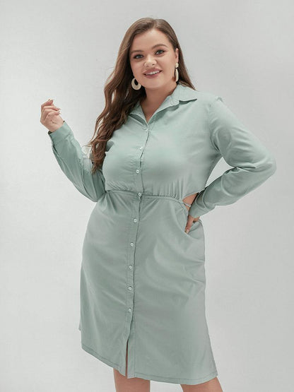 Cut Out Lapel Collar Shirt Dress
