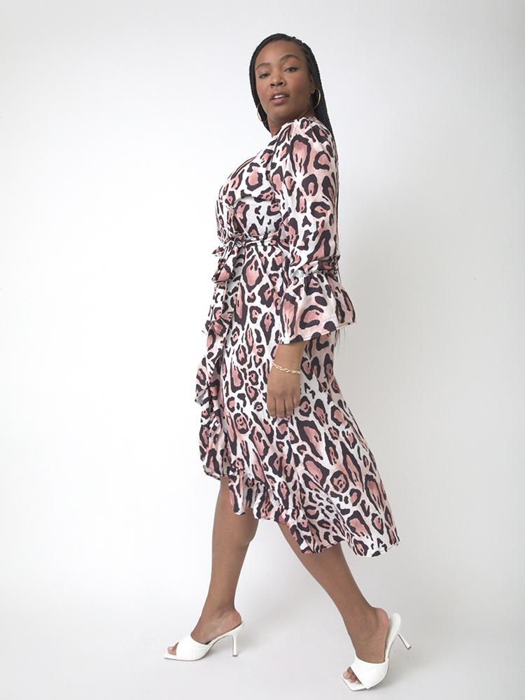 Irregular Ruffles Hem Leopard Print Dress