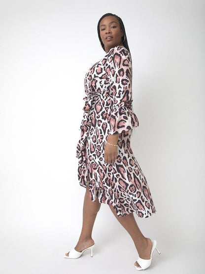 Irregular Ruffles Hem Leopard Print Dress