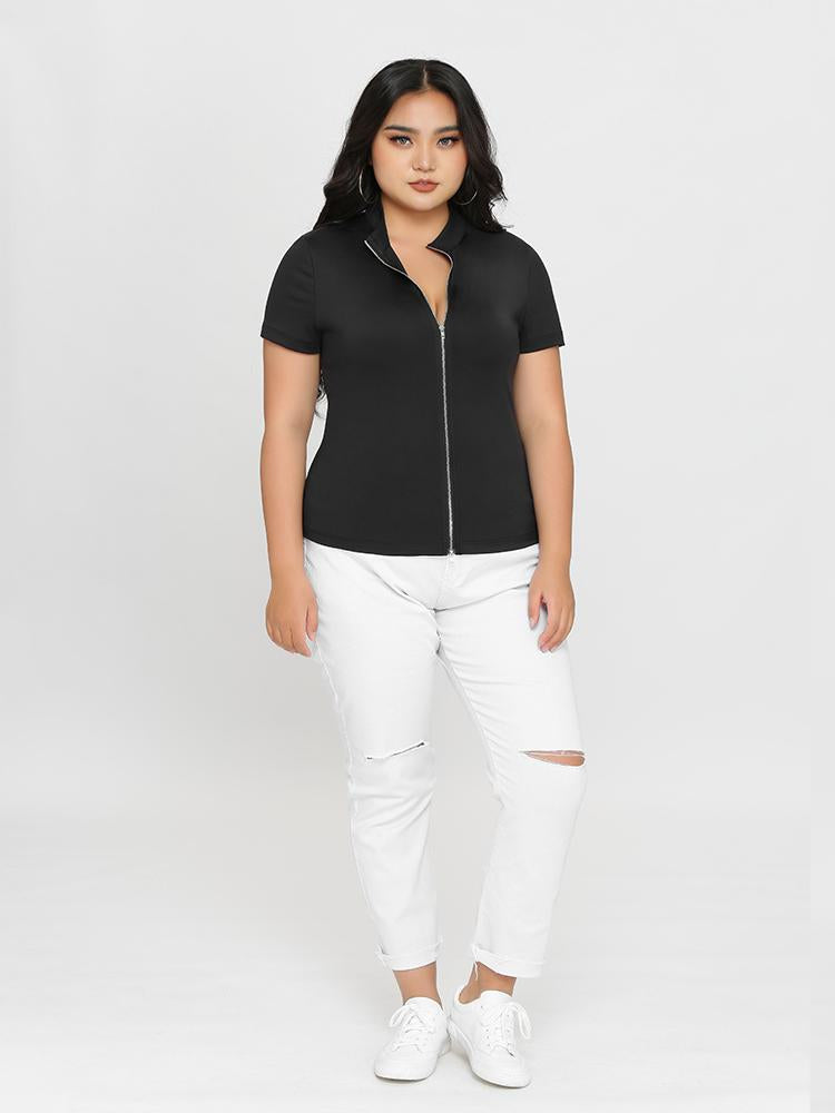 Zipper Up Solid T-shirt