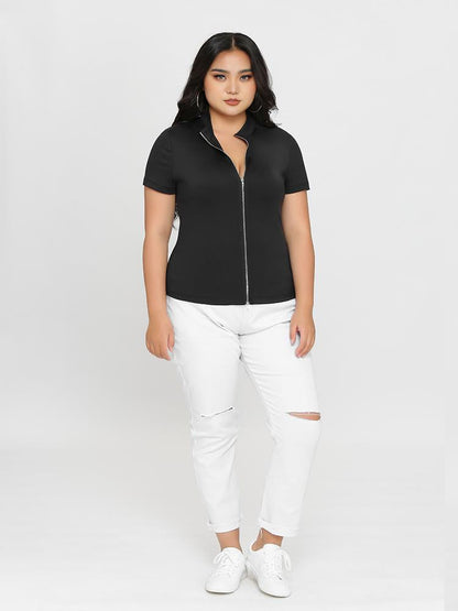 Zipper Up Solid T-shirt