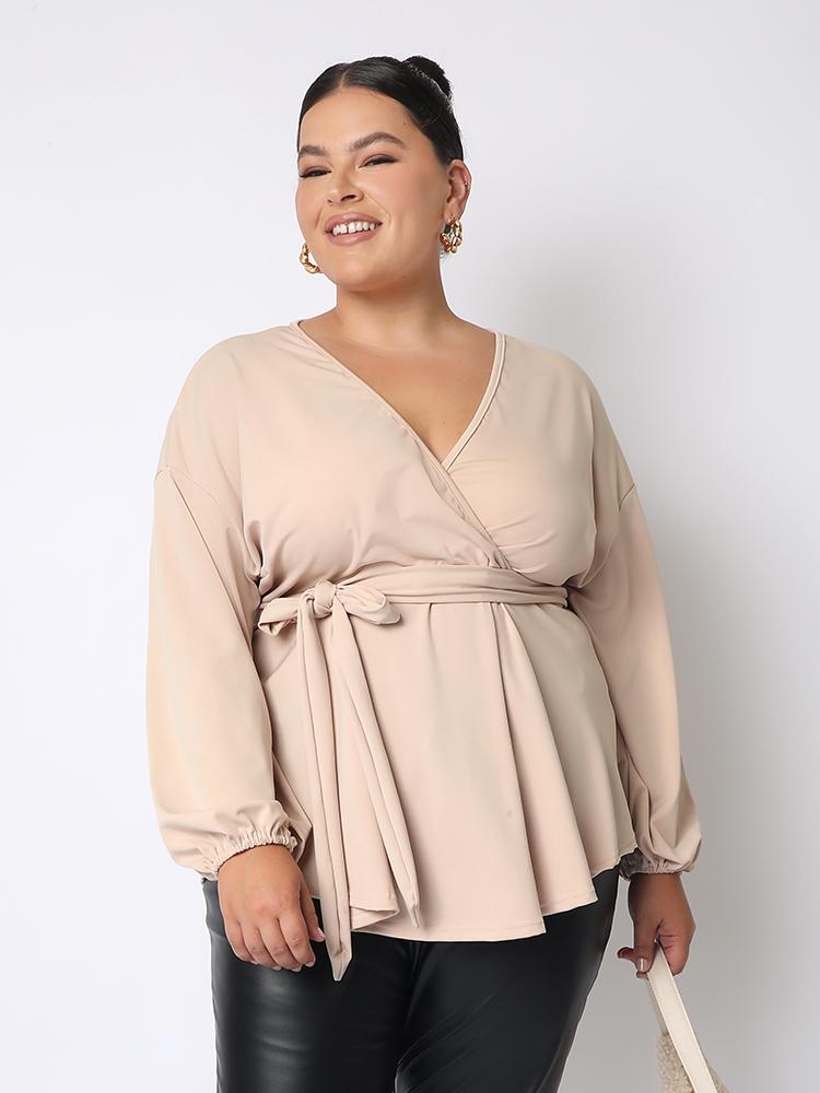 Solid Color Tie V-neck Top