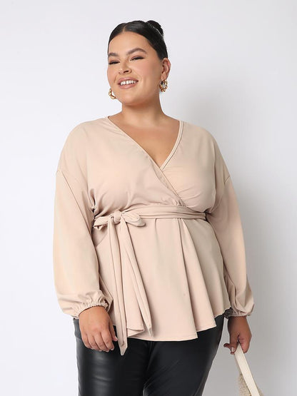 Solid Color Tie V-neck Top