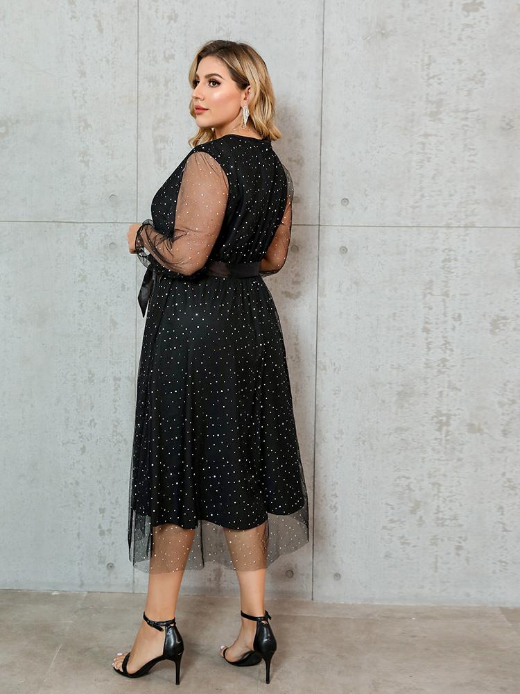 Mesh Sleeve Dot Dress