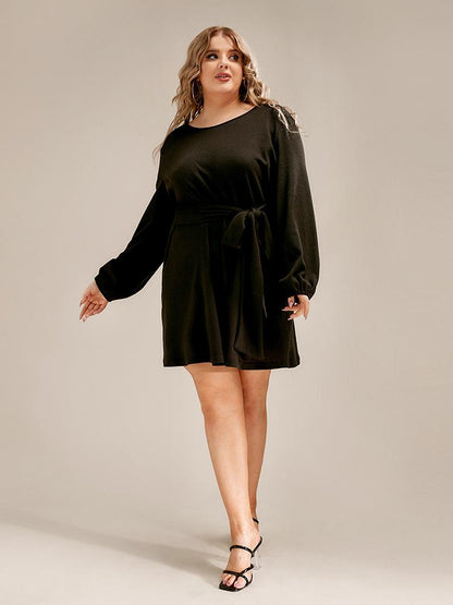 Solid Tie Round Neck Mini Dress
