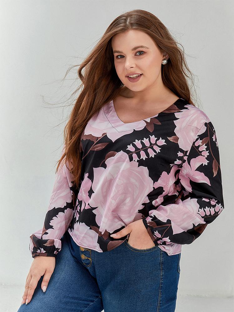 Floral Print V Neck Blouse
