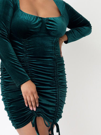 Drawstring Square Neck Bodycon Dress