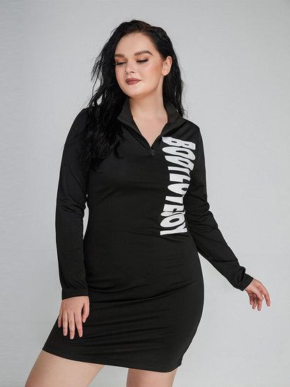 Letter Printed Zipper Dress