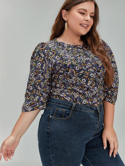 Floral Round Neck Half Sleeve Top