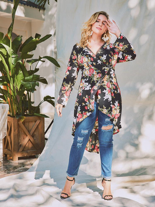 Floral Printed Wrap Irregular Dress