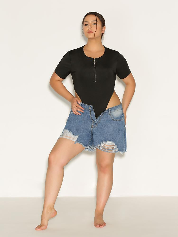 Zipper Round Neck Jumpsuit