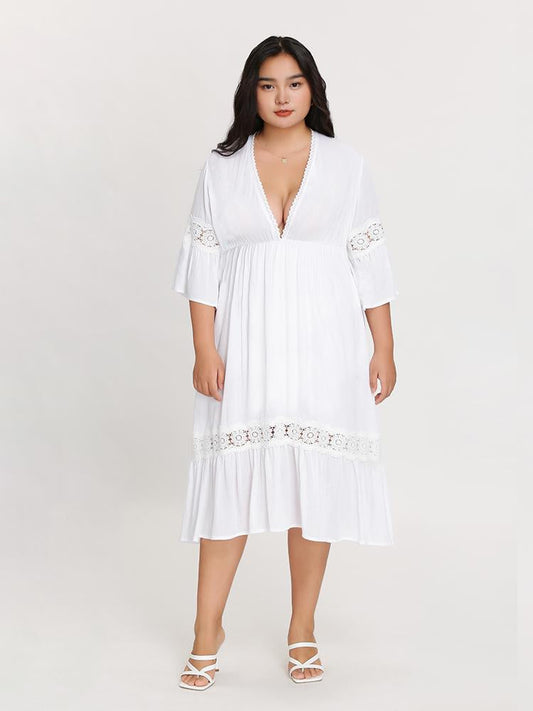 Plunge Neck Lace Dress