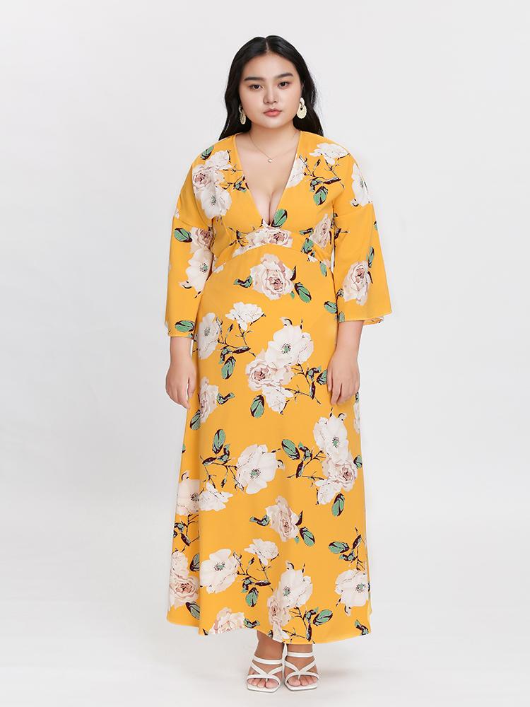Floral Plunge Neck Dress
