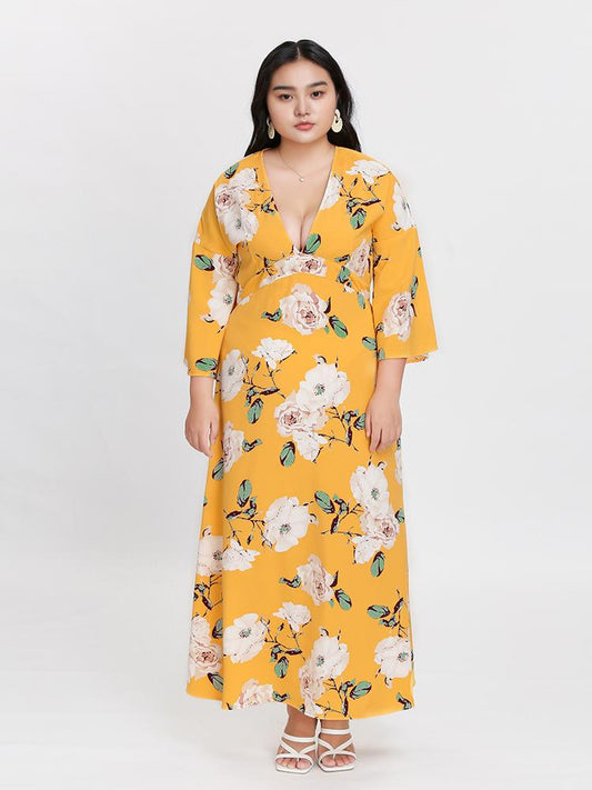 Floral Plunge Neck Dress