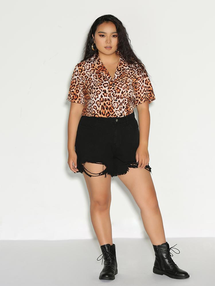 Leopard Lapel Collar Blouse