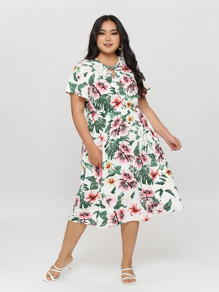 Knoted Neck Floral Dress