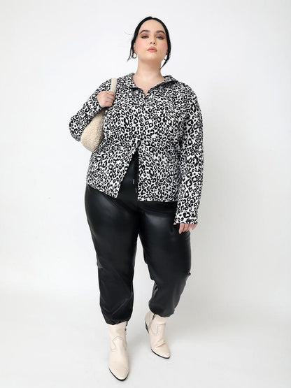 Black Leopard Print Lapel Collar Blouse