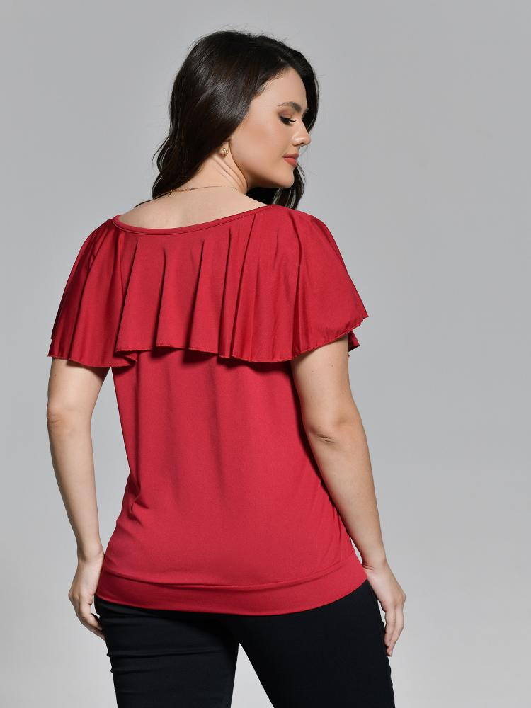 Ruffle Sleeve V-Neck T-Shirt