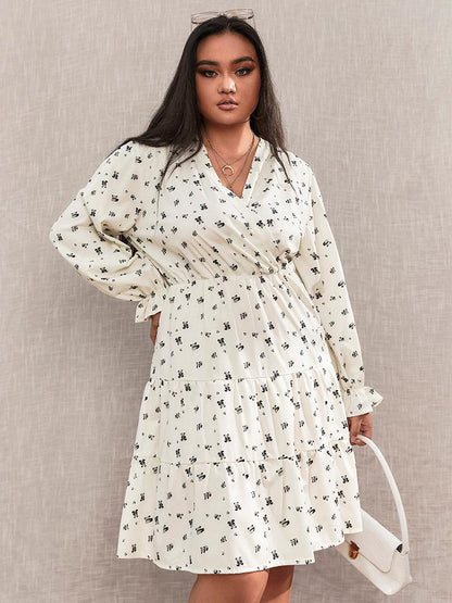 Printed V-neck High Waist Dress