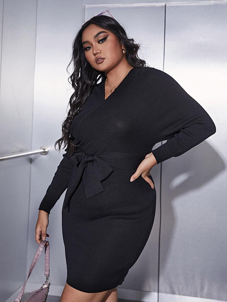 Solid Lace-up Knitted Dress