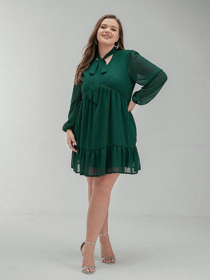 Knotted Neckline Ruffle Dress