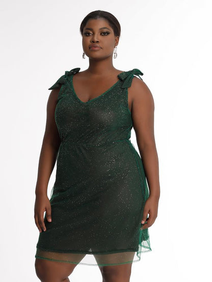 Tie Shoulder Glitter Dress