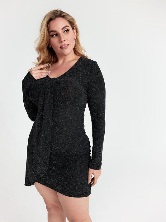 V-neck Solid Color Dress