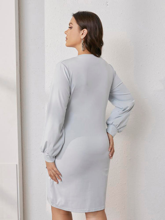 Solid Crew Neck Bodycon Sweatshirt Dress