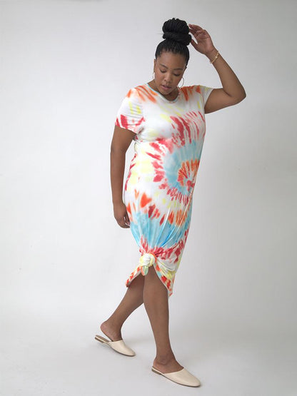 Tie Dye Short Sleeve Midi Dress