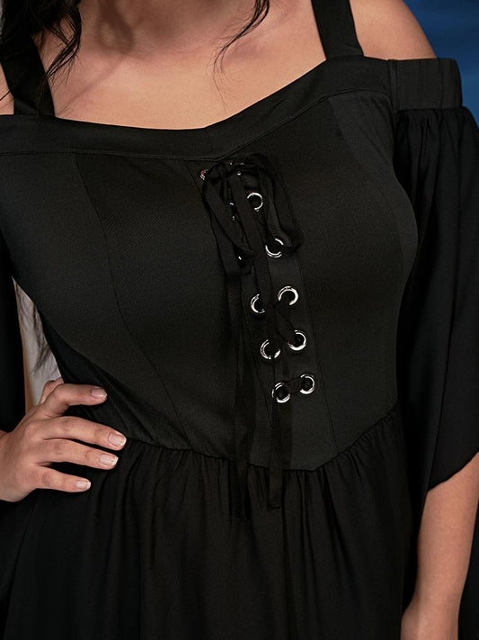 Halloween Retro Cross Lace Off Shoulder Dress