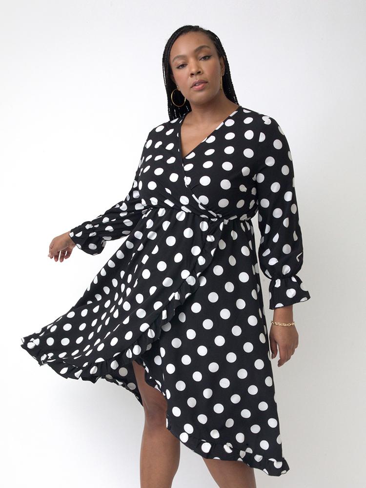 Irregular Polka Dot Wrap Dress