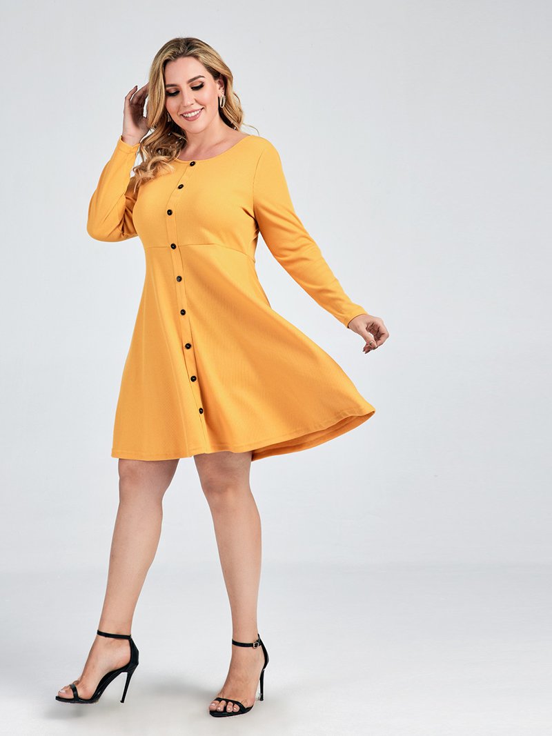Button Round Neck Dress