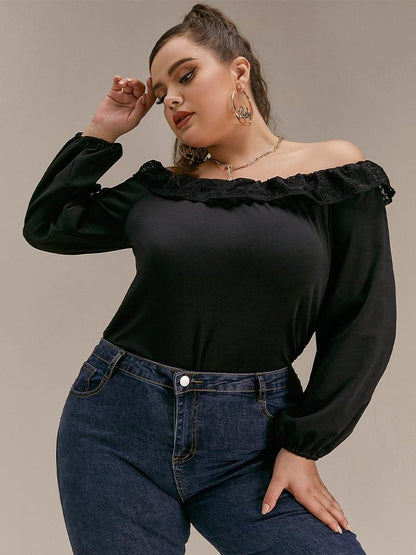 Lace Stitching Off Shoulder Blouse