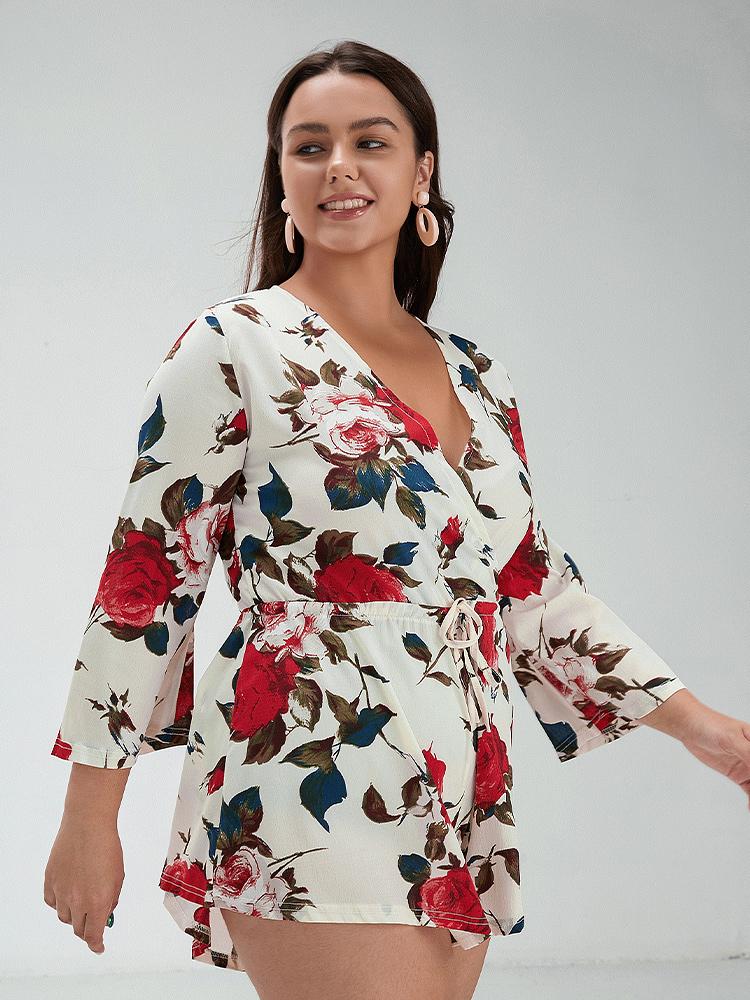 Floral Drawstring V-neck Jumpsuit