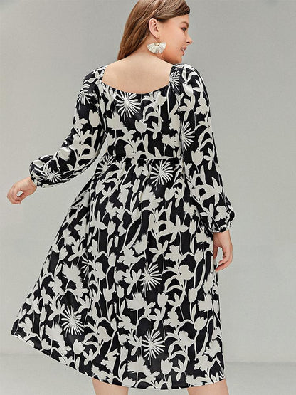 Floral Knotted V-Neck Long Sleeve Dress