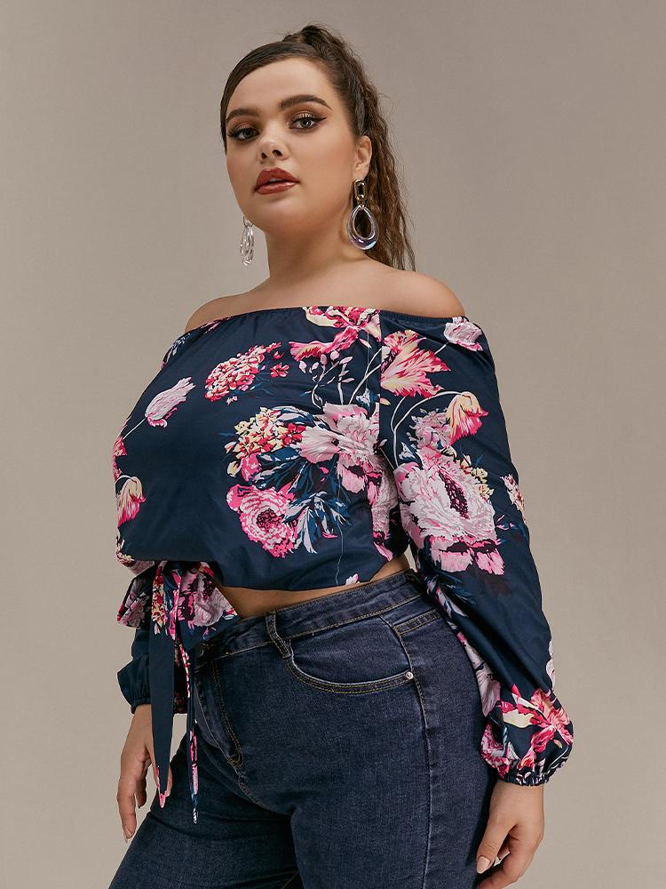 Floral Knotted Off Shoulder Bouse