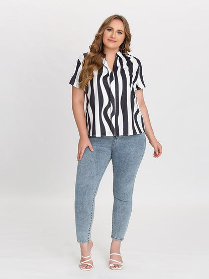Stripe Stand Collar Blouse