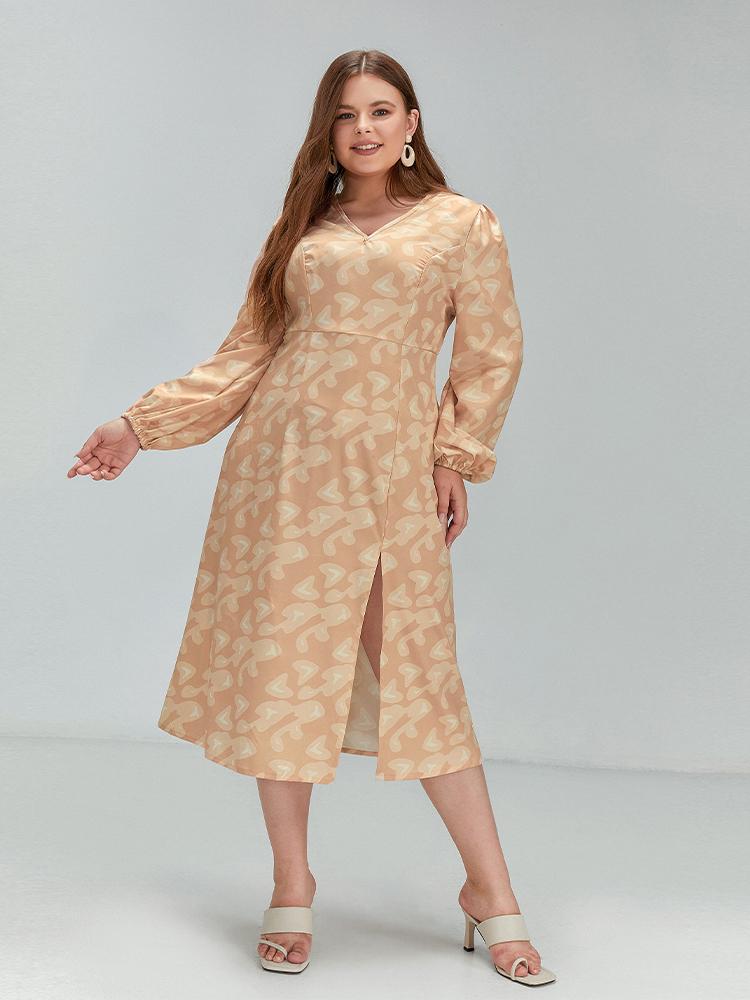 Allover Print Back Button Split Hem Dress