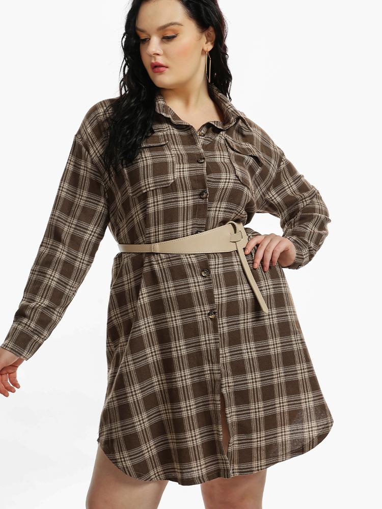 Plaid Curved Hem Shirt Dress