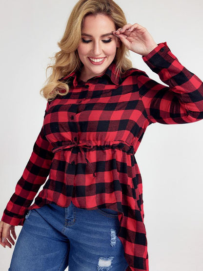 Plaid Irregular Blouse Tops